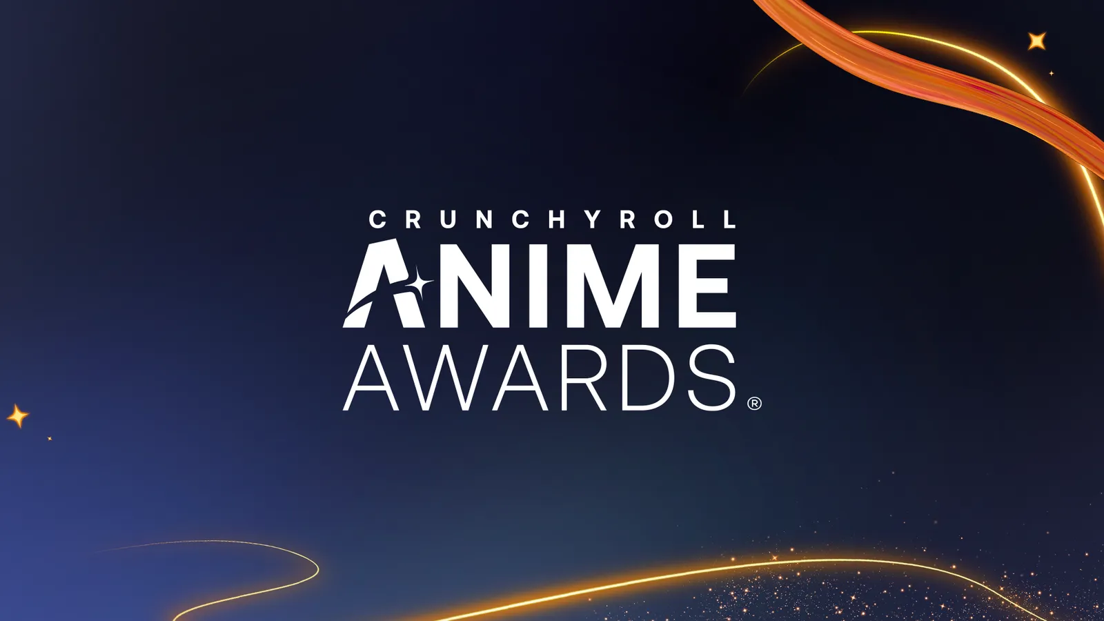 Logo des Crunchyroll Anime Awards sur fond bleu nuit traversé de traînées orangées