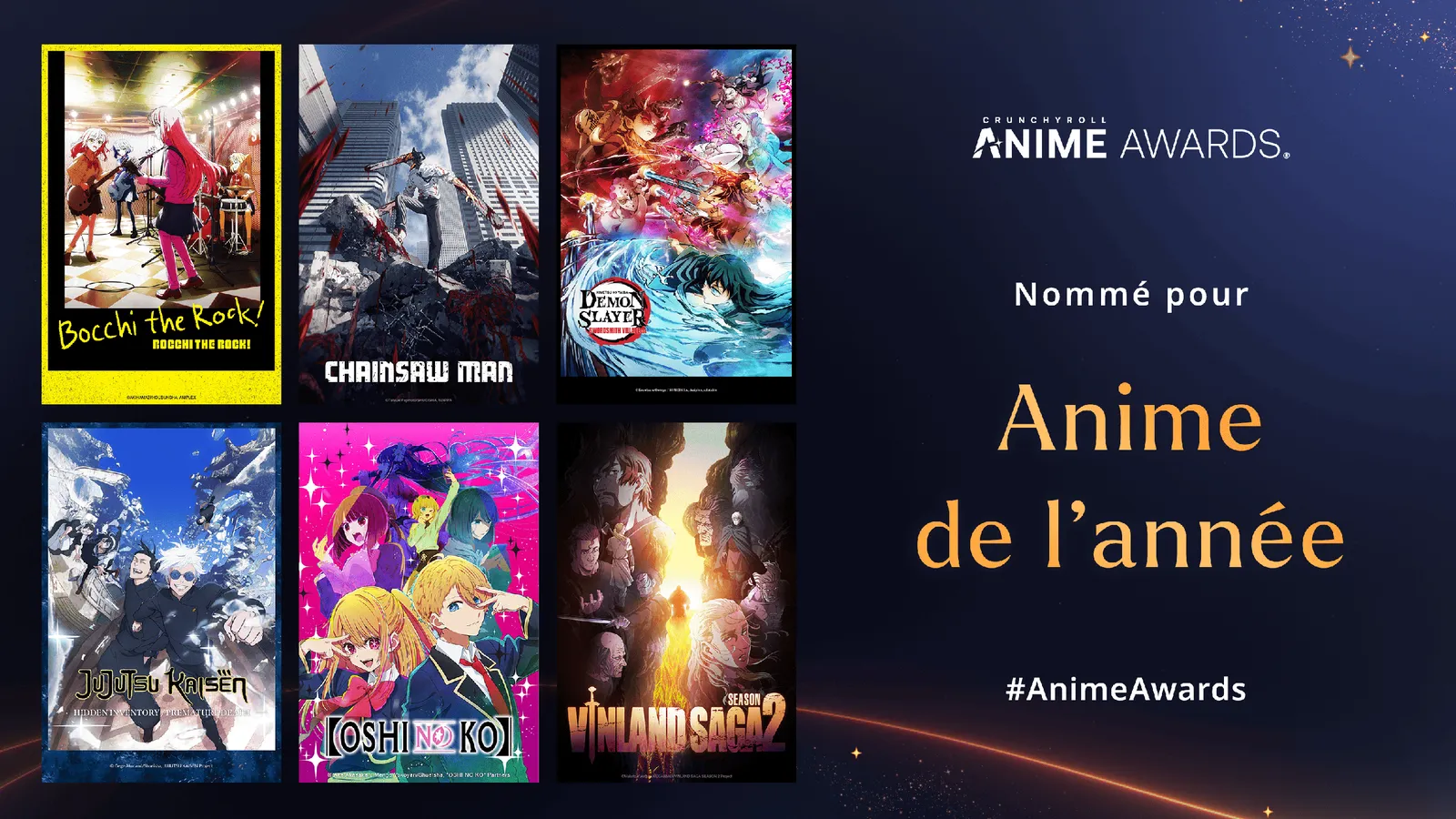 Nommés à l’anime de l’année : Bocchi the Rock!, Chainsaw Man, Demon Slayer, Jujutsu Kaisen, Oshi no Ko et Vinland Saga