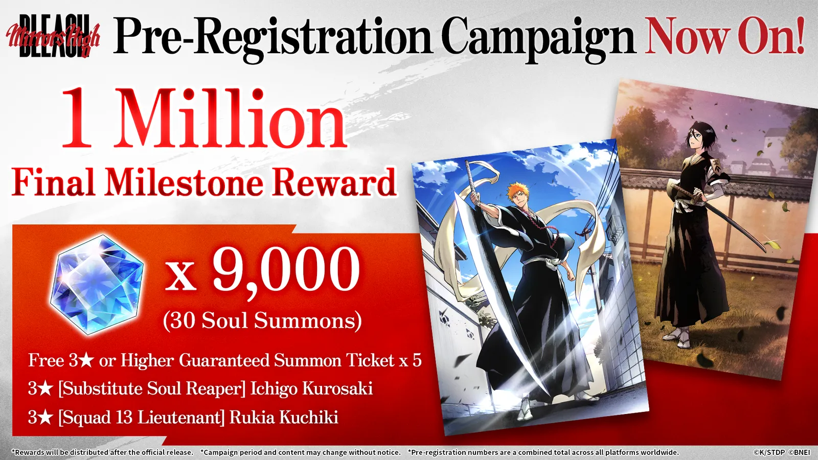 Visuel officiel des récompenses de lancement de Bleach Mirrors High après le million de préinscriptions