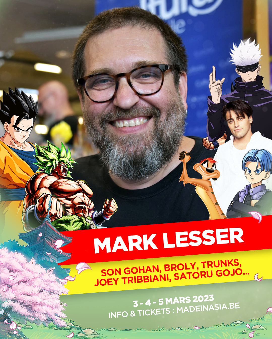 Affiche d’invité de la Made in Asia 2023&nbsp;: Mark Lesser, voix de Son Gohan, Broly, Trunks et Satoru Gojo