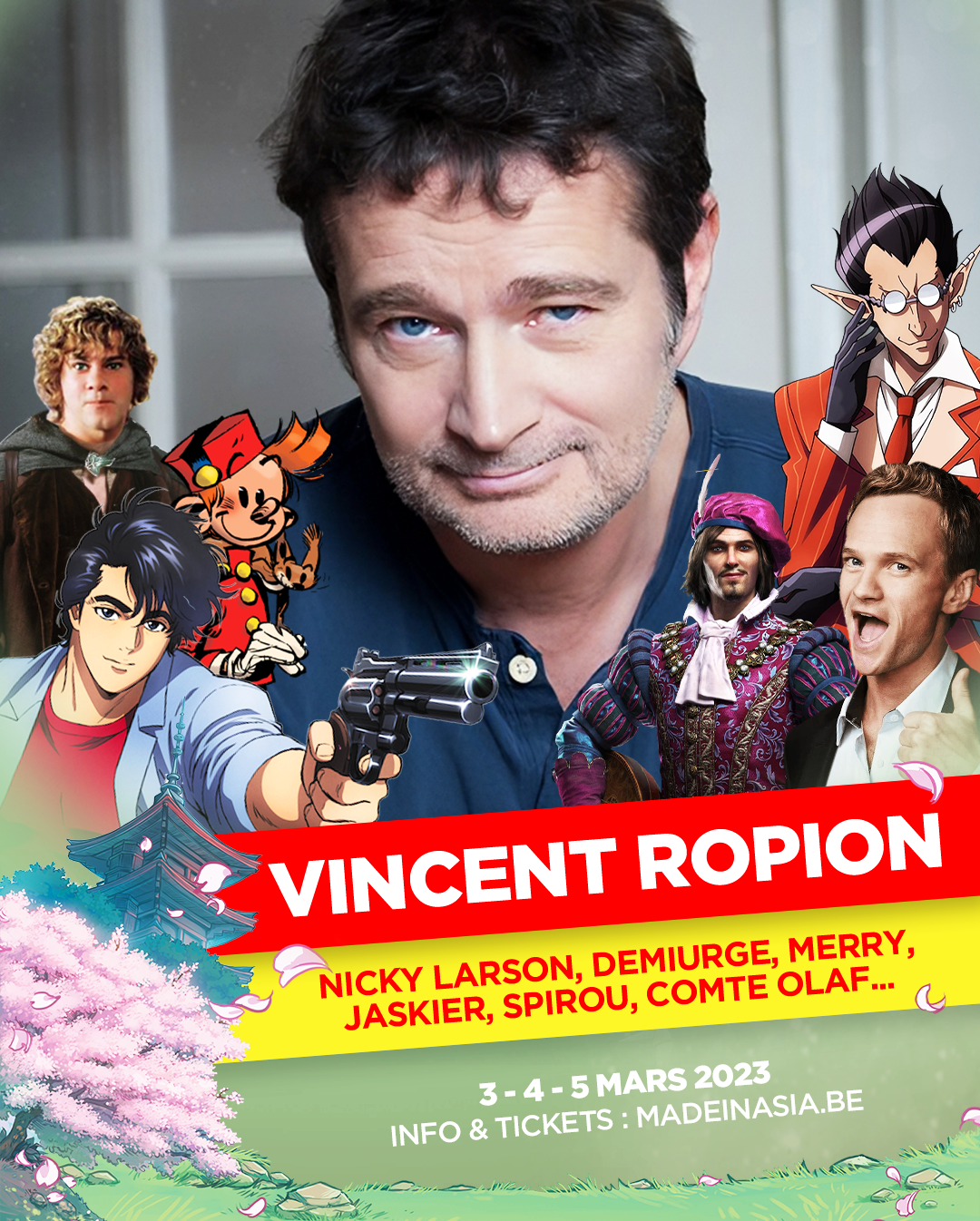 Affiche d’invité de la Made in Asia 2023&nbsp;: Vincent Ropion, voix de Nicky Larson et de Spirou