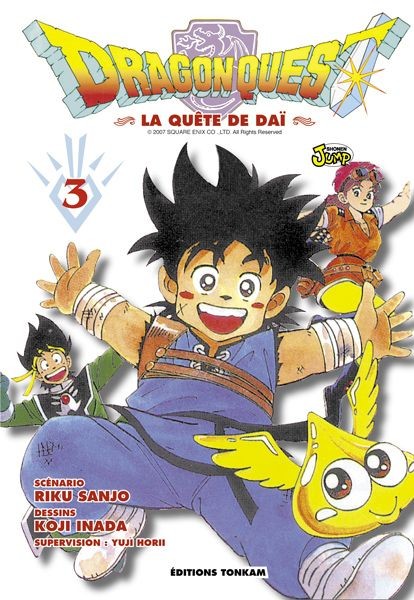Couverture du tome 3 de Dragon Quest La Quête de Daï chez Tonkam&nbsp;: Dai, hilare, et Gome