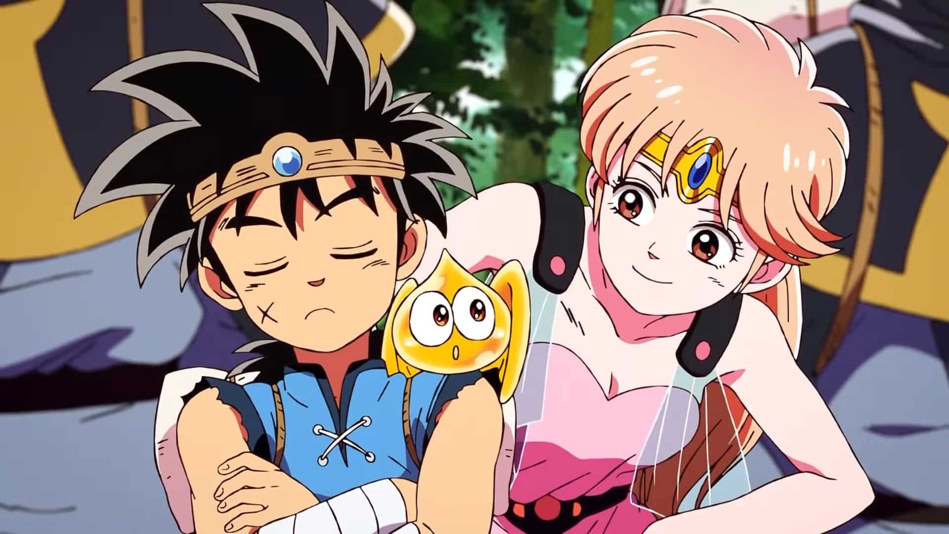 Capture de l’anime La Quête de Daï&nbsp;: Dai, bras croisés, avec Gome et la princesse Léona