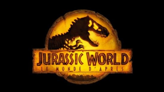 Logo de Jurassic World&nbsp;: Le Monde d’après, silhouette de tyrannosaure sur fond ambré