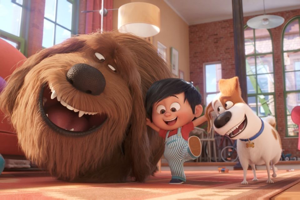 Duke, Max et un petit garçon dans Comme des bêtes 2, du studio Illumination