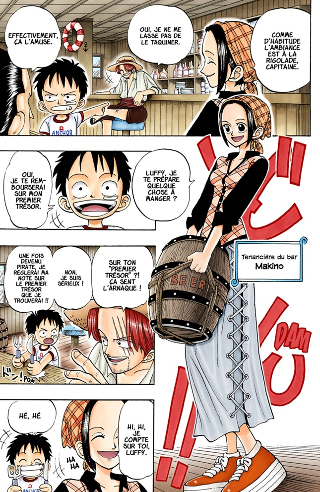 Page du chapitre 1 de One Piece&nbsp;: Luffy promet de payer Makino avec son premier trésor