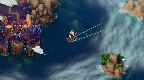 Un voilier navigue entre des îles sur la carte du monde de Sea of Stars