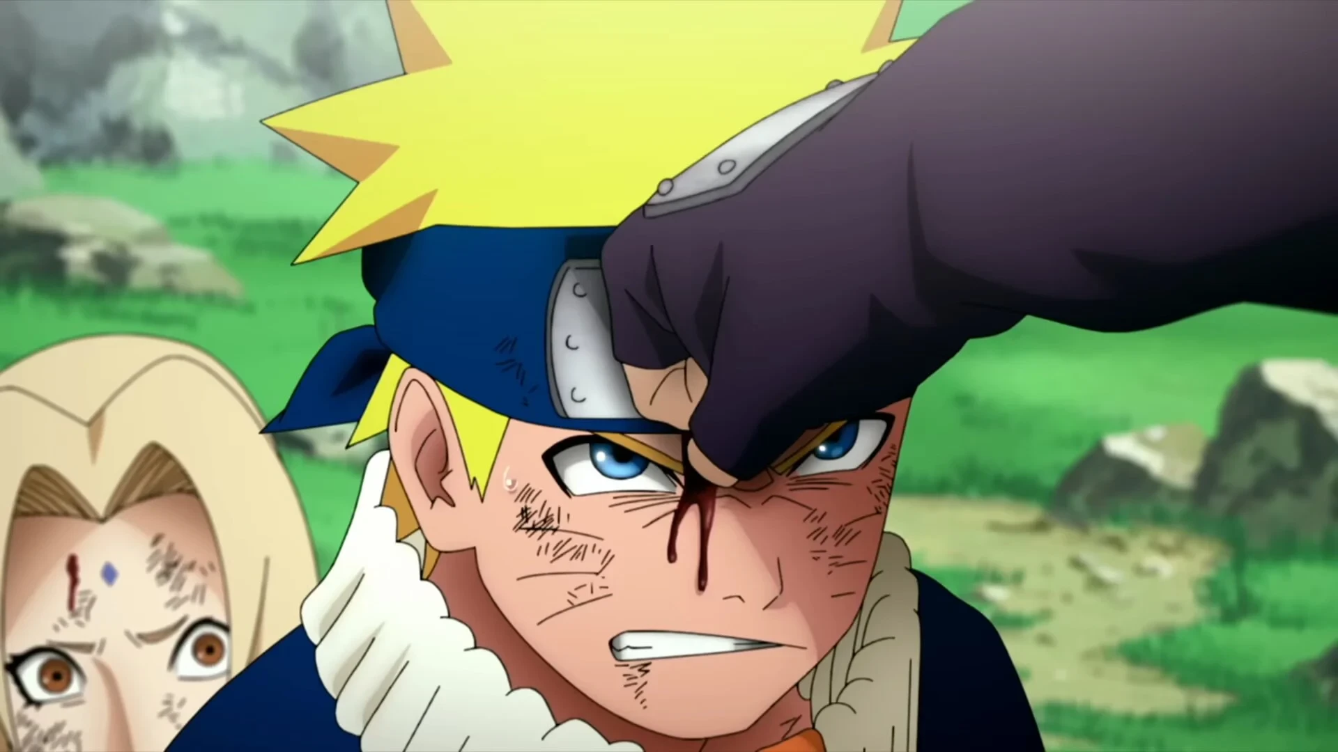 Capture du remake Road of Naruto&nbsp;: Naruto, le nez en sang, face au poing d’un adversaire