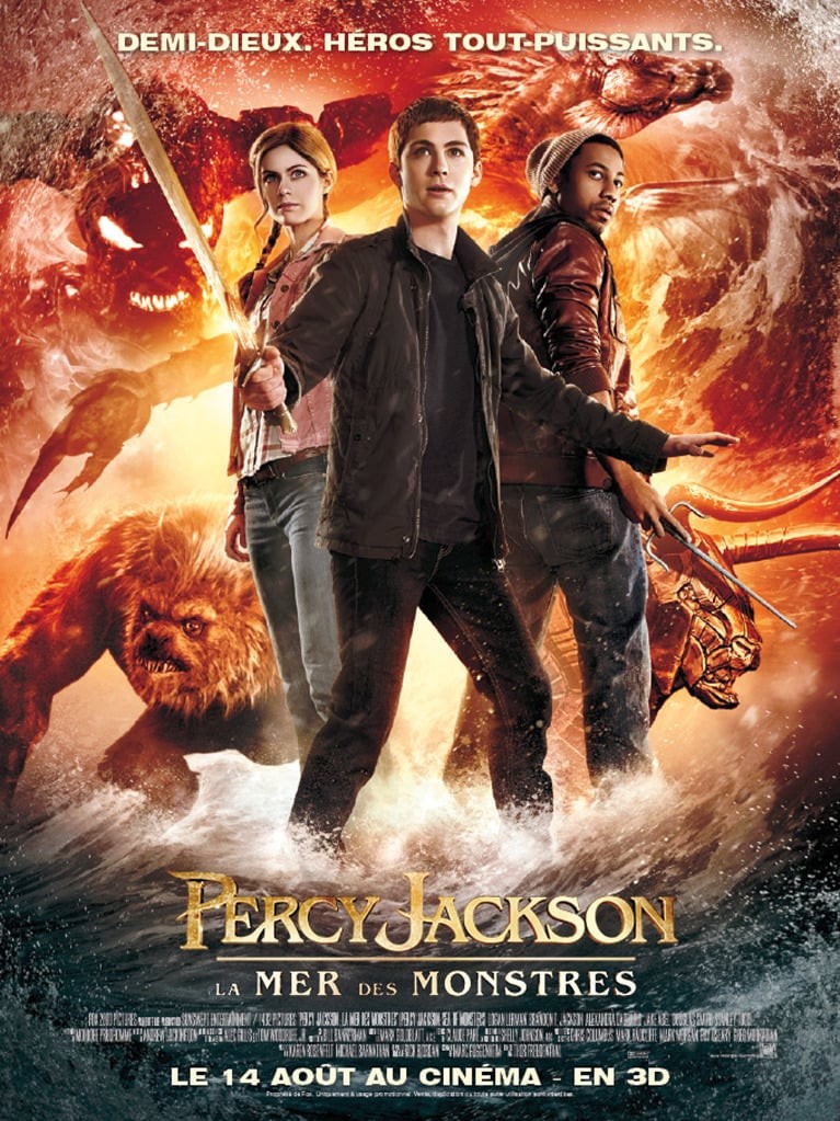 Affiche du film Percy Jackson&nbsp;: La Mer des monstres, le trio de héros face à des créatures