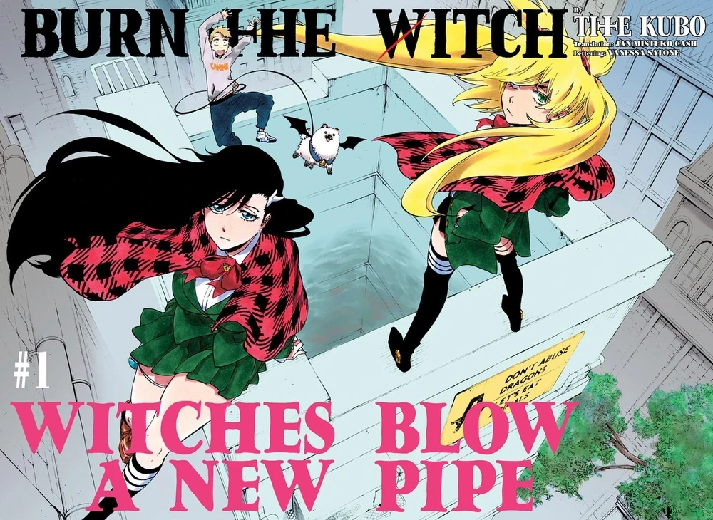 Page titre du chapitre 1 de BURN THE WITCH, Witches Blow A New Pipe&nbsp;: Noel et Ninny sur un toit