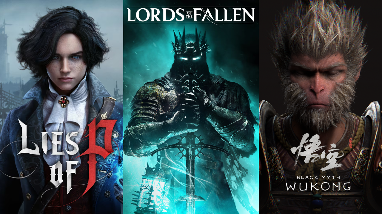 Montage des visuels de Lies of P, Lords of the Fallen et Black Myth: Wukong