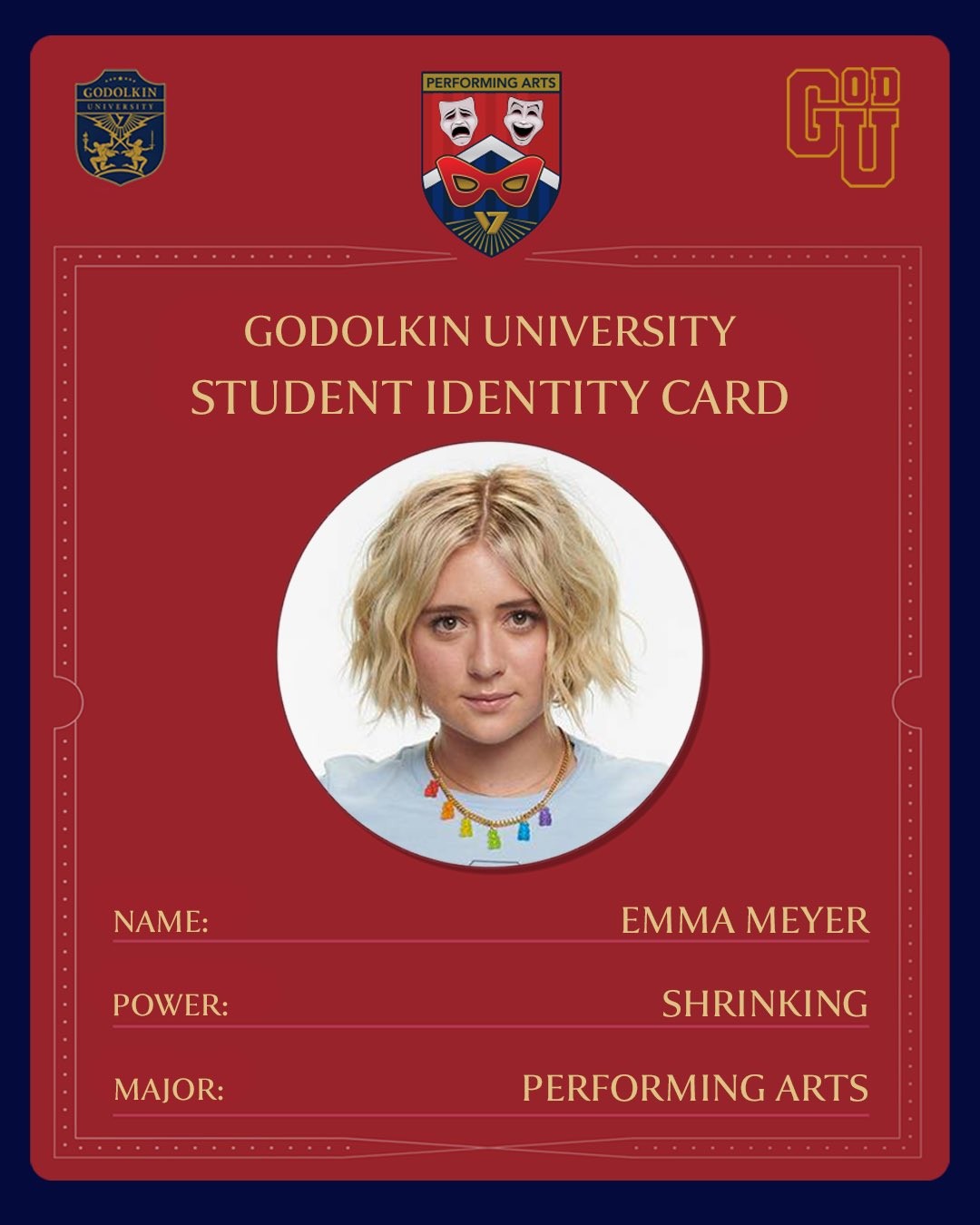 Carte d’étudiante de Godolkin d’Emma Meyer, au pouvoir de rapetisser