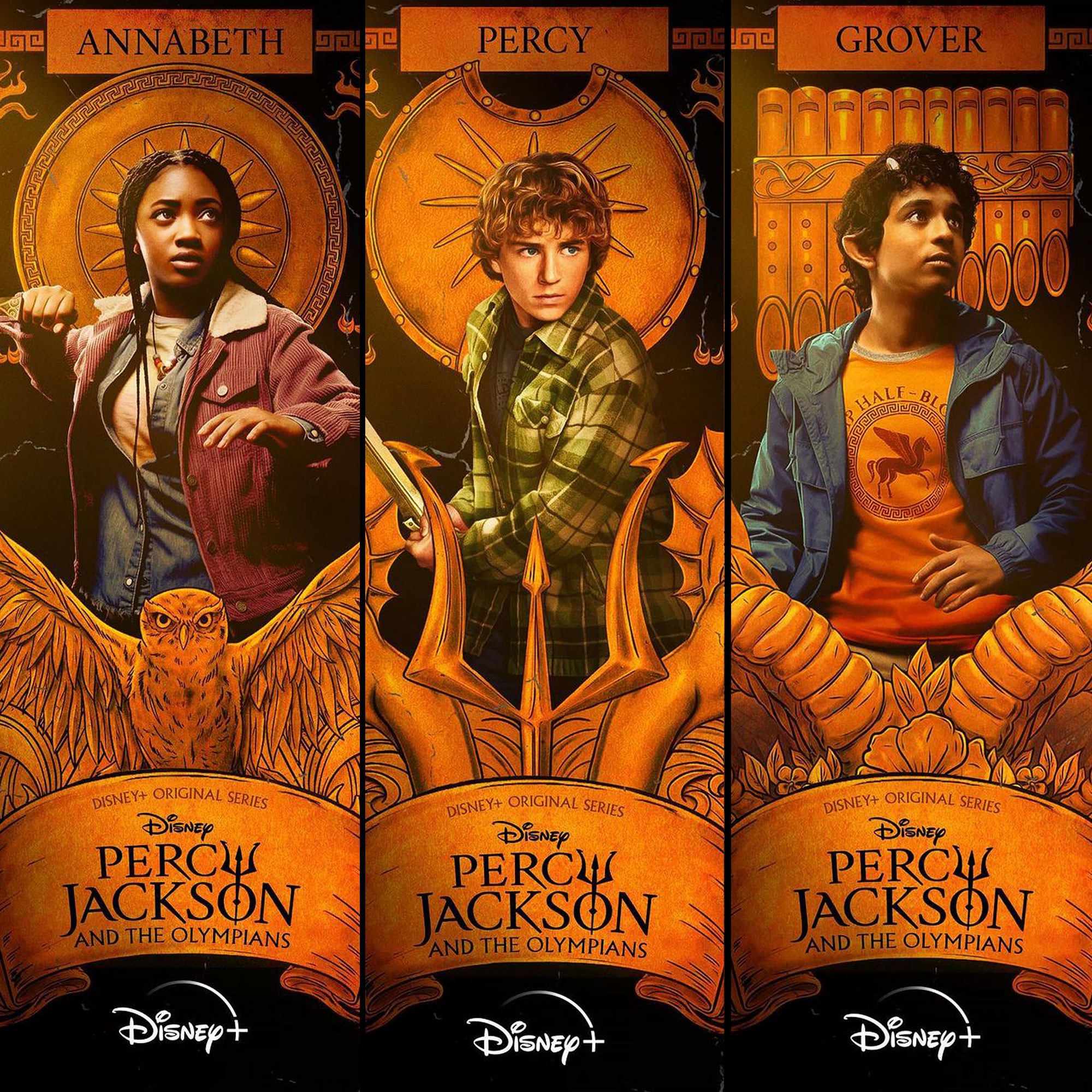 Affiches personnages d’Annabeth, Percy et Grover pour la série Percy Jackson et les Olympiens