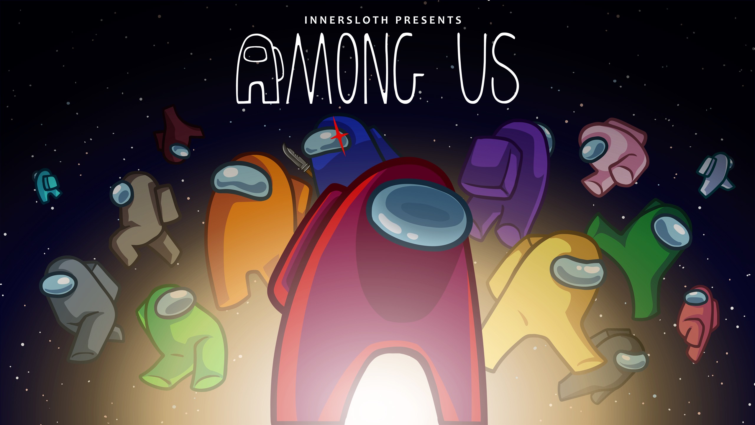 Affiche d’Among Us&nbsp;: les personnages colorés flottent dans l’espace