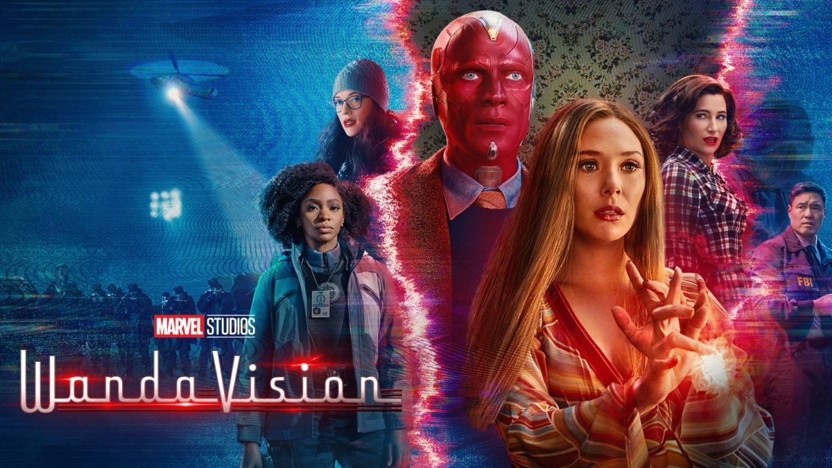 Affiche de la série WandaVision de Marvel Studios avec Wanda, Vision et les autres personnages