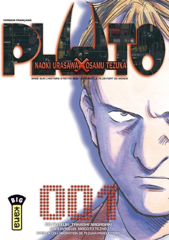 Couverture du tome 1 du manga Pluto chez Kana, avec le visage de l’inspecteur Gesicht