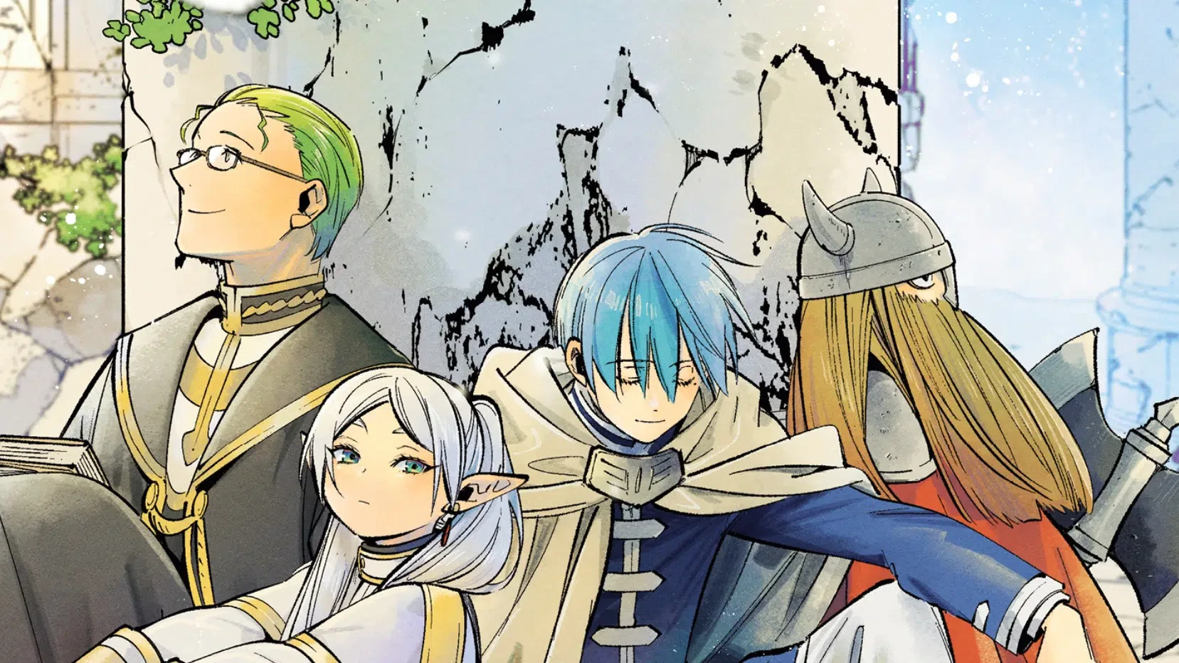 Frieren entourée de Himmel, Heiter et Eisen, ses anciens compagnons d’aventure