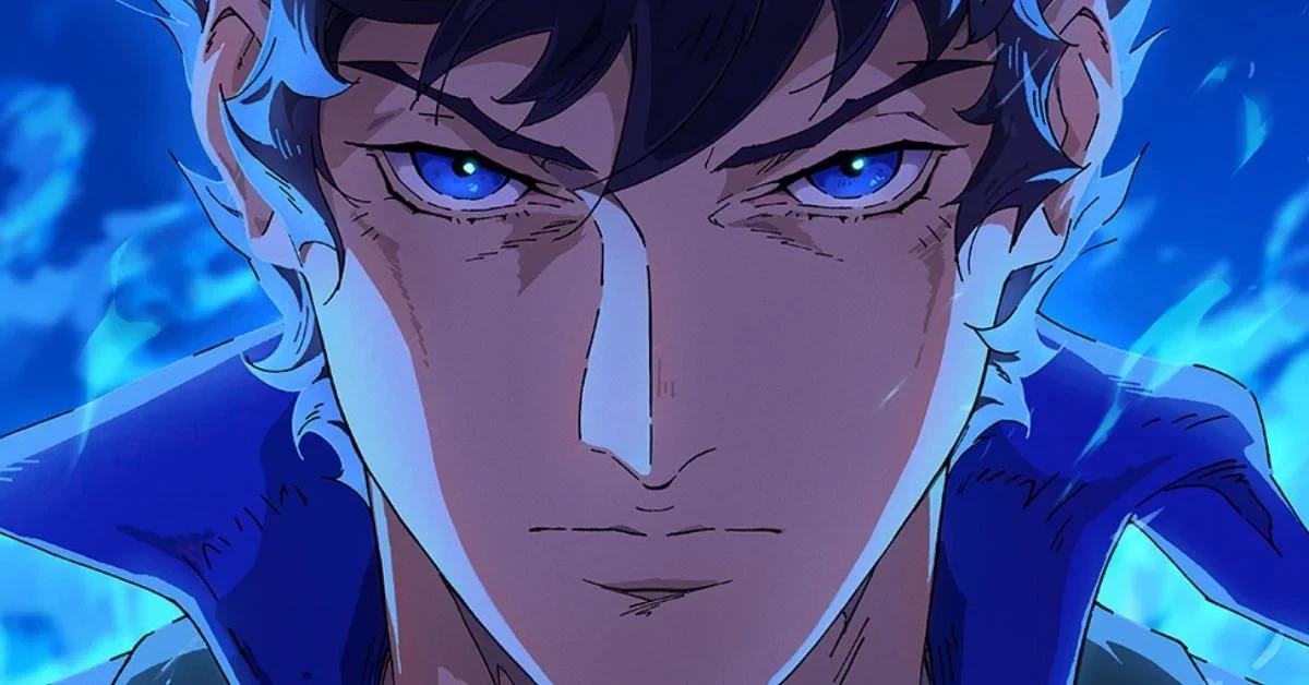Gros plan sur le regard bleu de Richter Belmont dans l’anime Castlevania&nbsp;: Nocturne