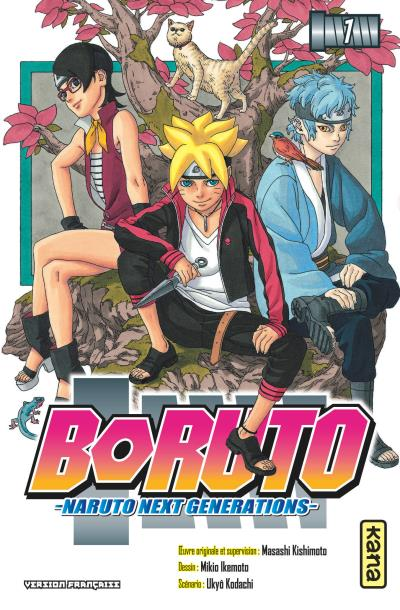 Couverture du tome 1 de Boruto: Naruto Next Generations chez Kana, avec Boruto, Sarada et Mitsuki