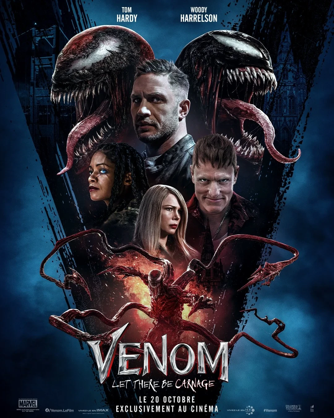 Affiche française de Venom: Let There Be Carnage avec Tom Hardy, Woody Harrelson, Venom et Carnage