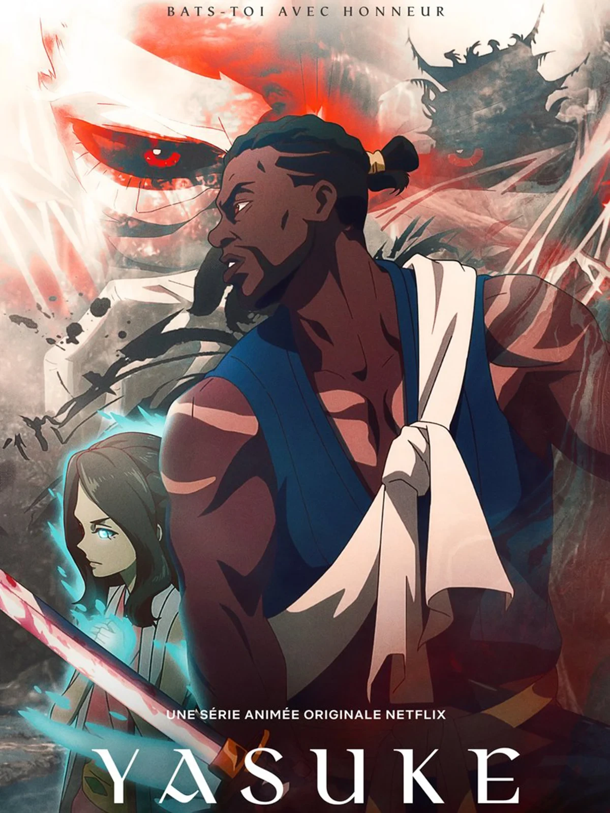 Affiche de la série animée Netflix Yasuke, avec le samouraï Yasuke de profil