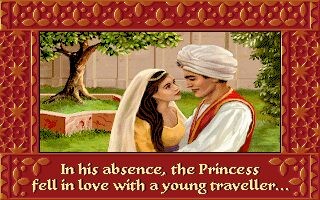 Cinématique de Prince of Persia 2&nbsp;: la princesse dans les bras d’un jeune voyageur enturbanné