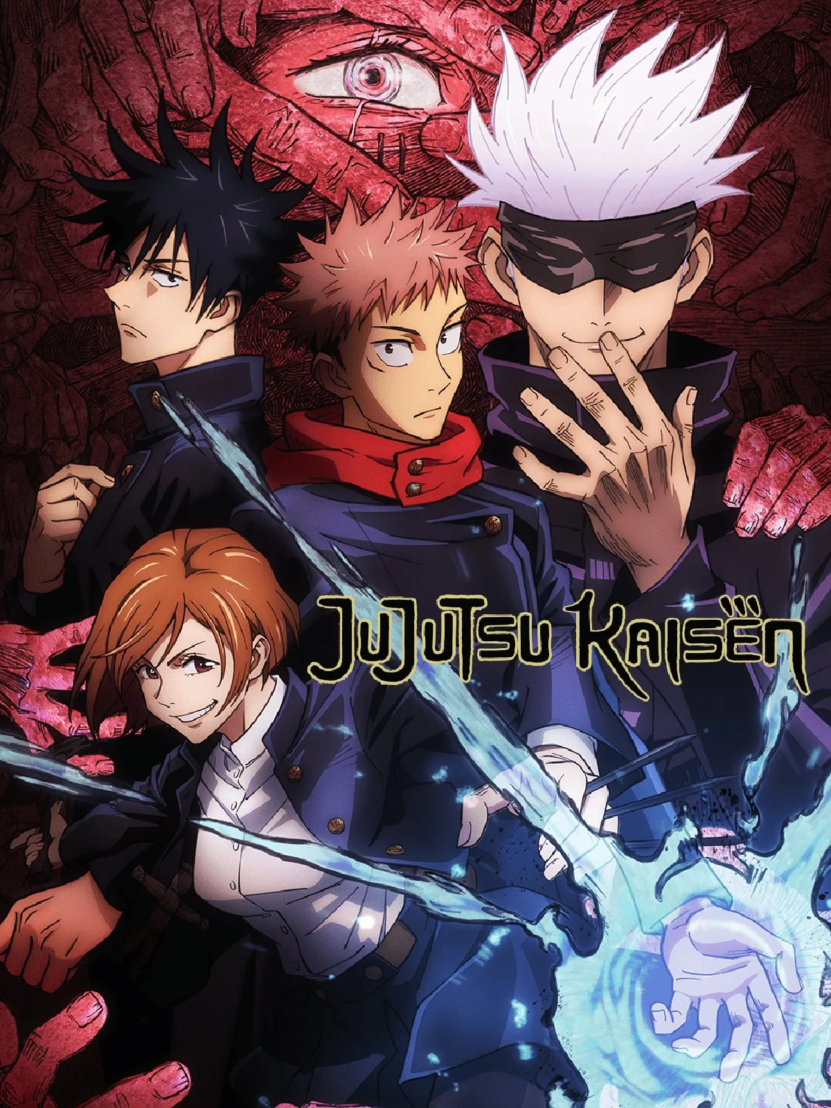 Visuel de l’anime Jujutsu Kaisen&nbsp;: Megumi, Yuji, Gojo et Nobara
