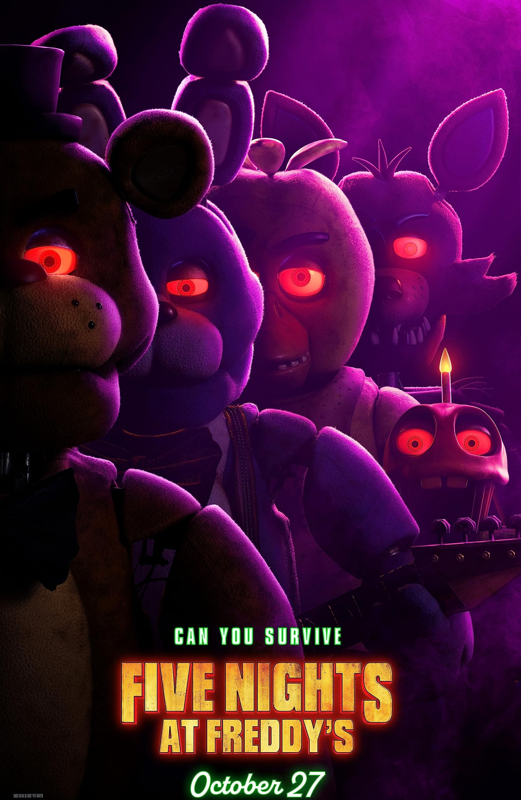 Affiche américaine du film Five Nights at Freddy’s&nbsp;: les animatroniques aux yeux rouges, sortie le 27 octobre