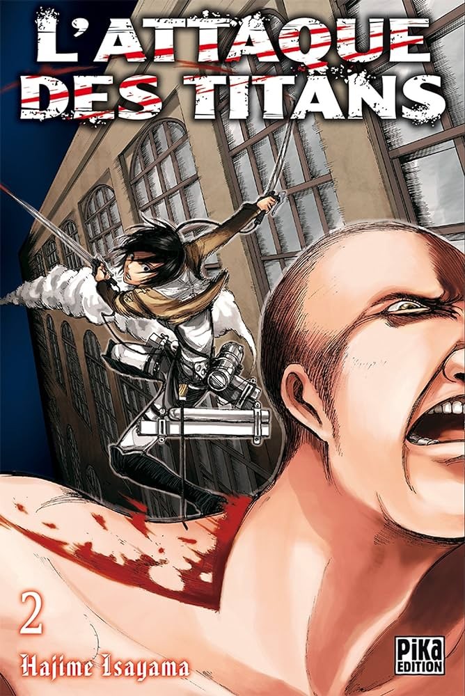 Couverture du tome 2 de L’Attaque des Titans chez Pika&nbsp;: Mikasa attaque un titan