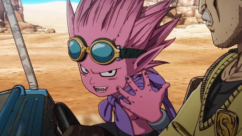Beelzebub, prince des démons aux cheveux roses et lunettes d’aviateur, dans l’adaptation animée de Sand Land