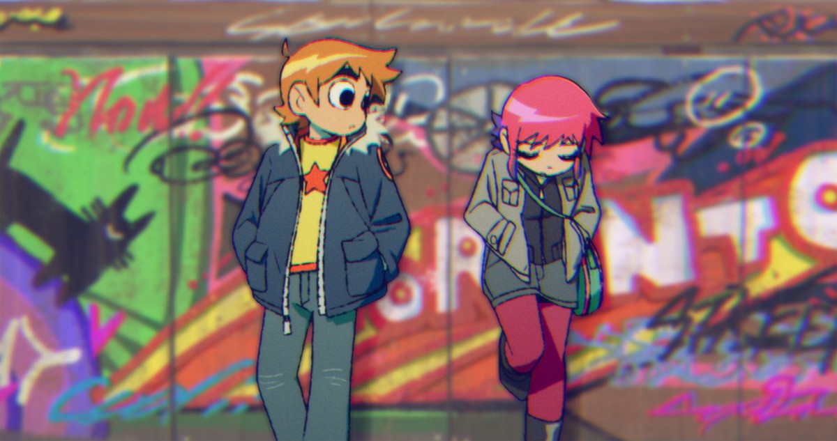 Scott et Ramona dans la série animée Scott Pilgrim Takes Off, mains dans les poches