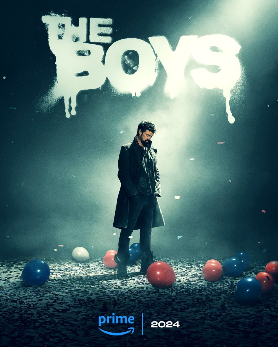 Affiche de la saison 4 de The Boys&nbsp;: Billy Butcher seul au milieu de ballons tombés au sol