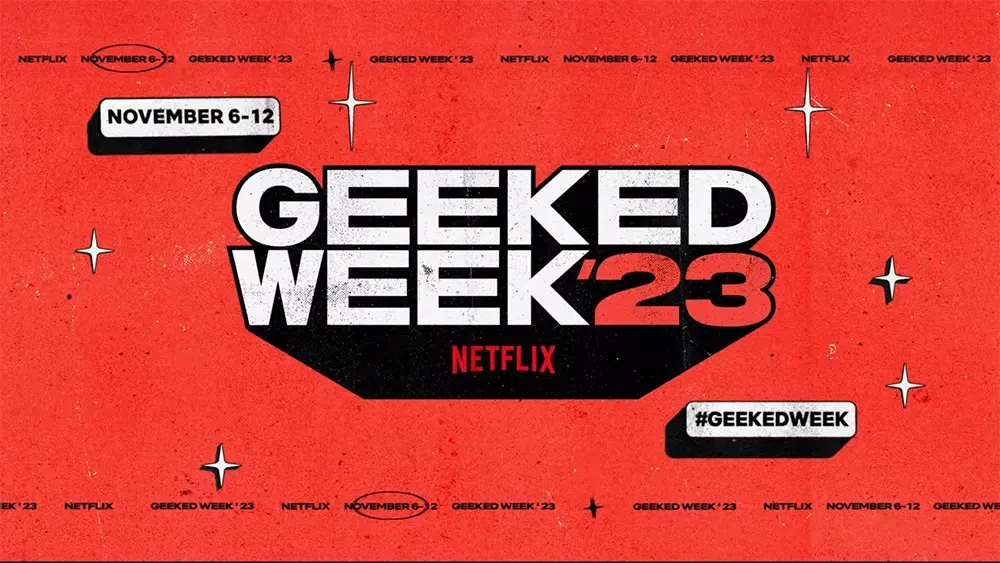 Visuel de la Netflix Geeked Week ’23, du 6 au 12 novembre, sur fond rouge
