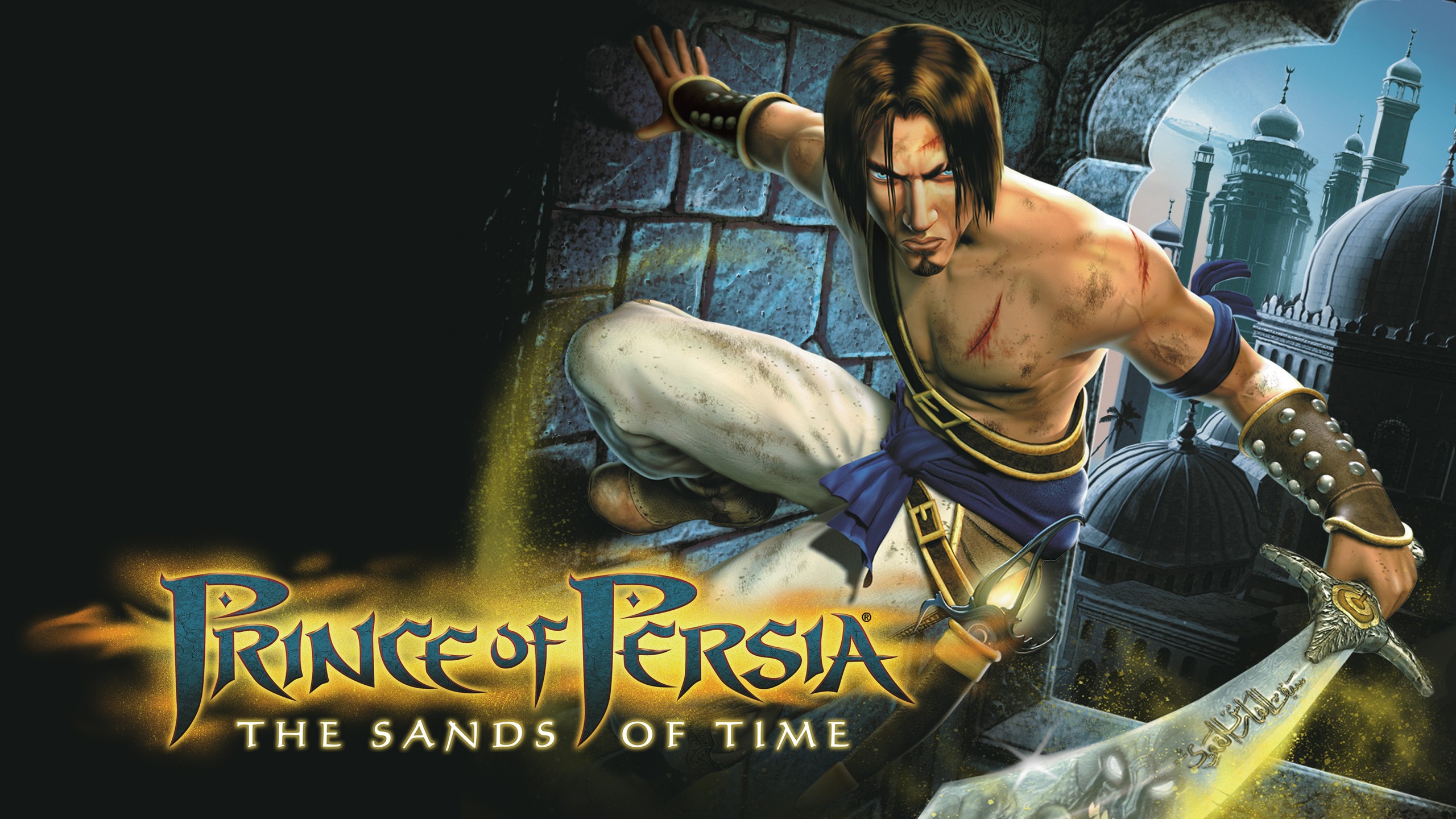 Visuel de Prince of Persia: The Sands of Time&nbsp;: le prince accroupi contre un mur, cimeterre en main