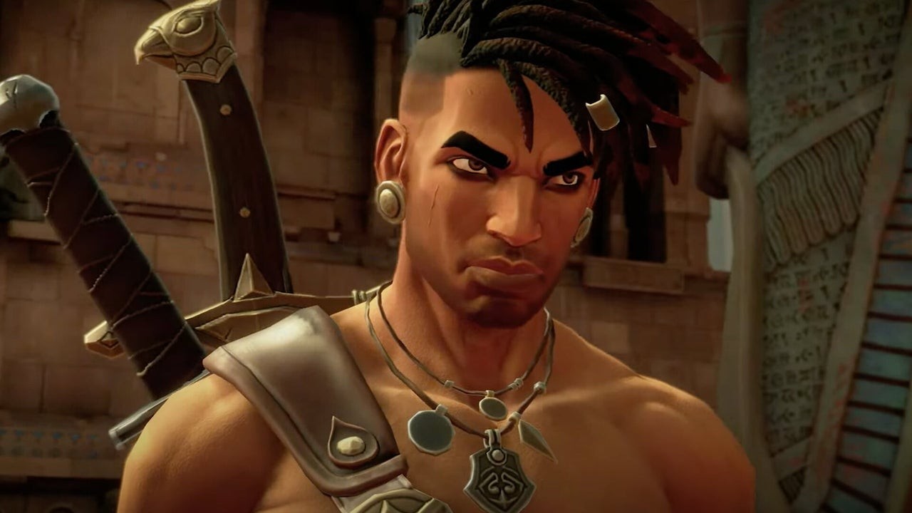 Gros plan sur Sargon, héros de Prince of Persia: The Lost Crown, sabres dans le dos