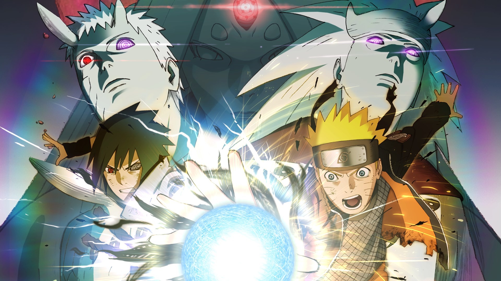 Visuel de Naruto Storm 4&nbsp;: Naruto et Sasuke au premier plan, Madara et Obito derrière eux