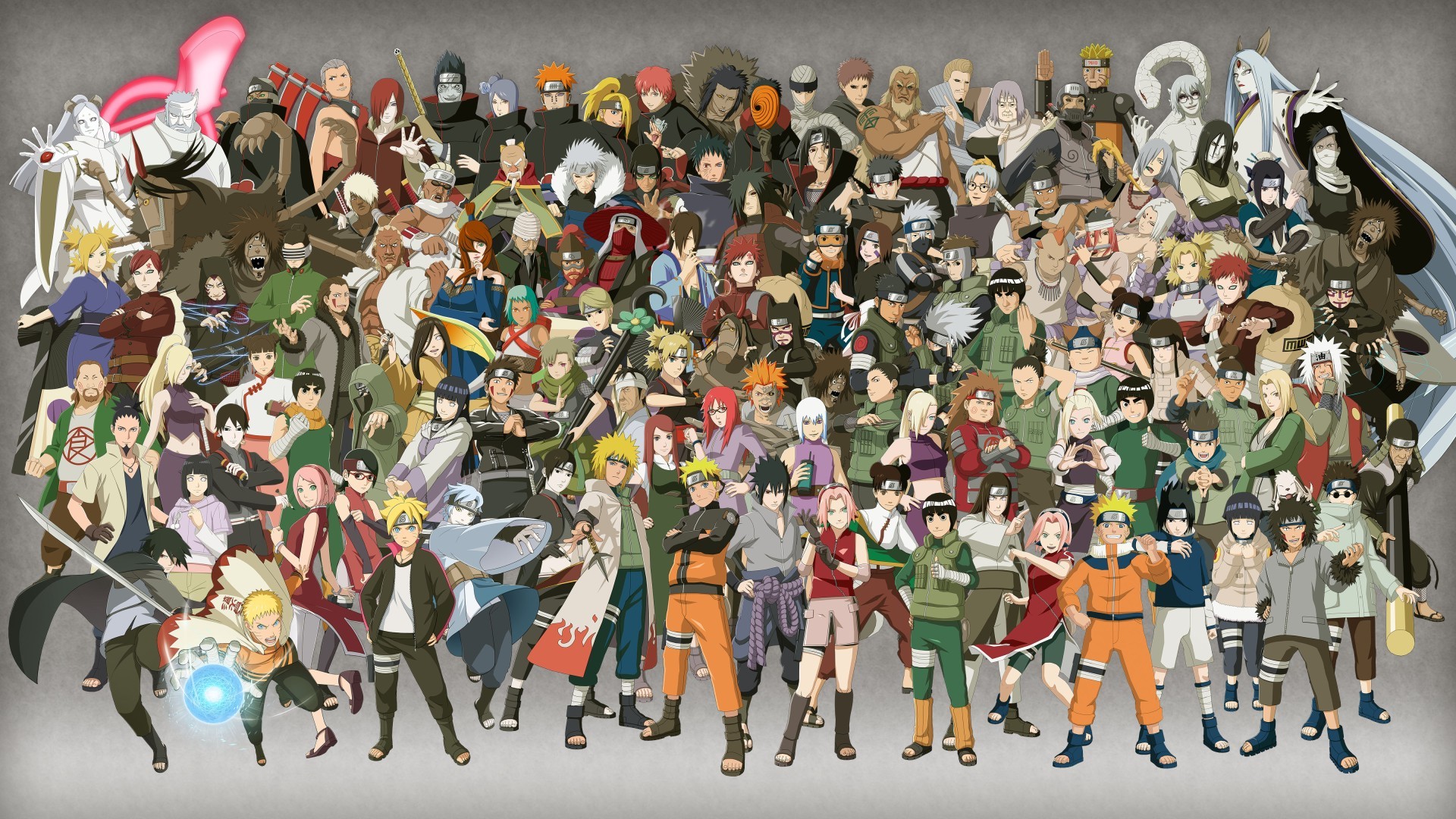Illustration réunissant des dizaines de personnages de Naruto et Boruto