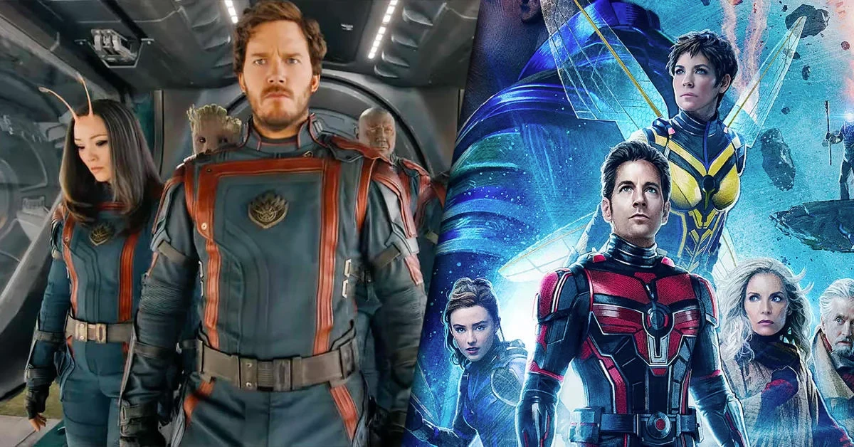 Montage&nbsp;: Les Gardiens de la Galaxie Vol. 3 à gauche, l’affiche d’Ant-Man et la Guêpe&nbsp;: Quantumania à droite