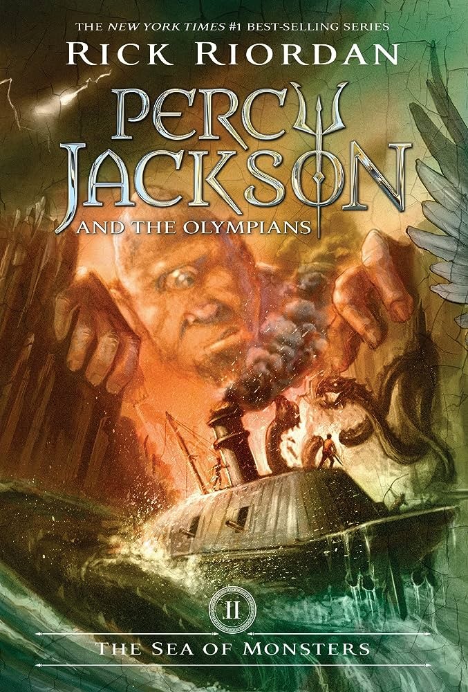 Couverture américaine du tome 2 de Percy Jackson, The Sea of Monsters