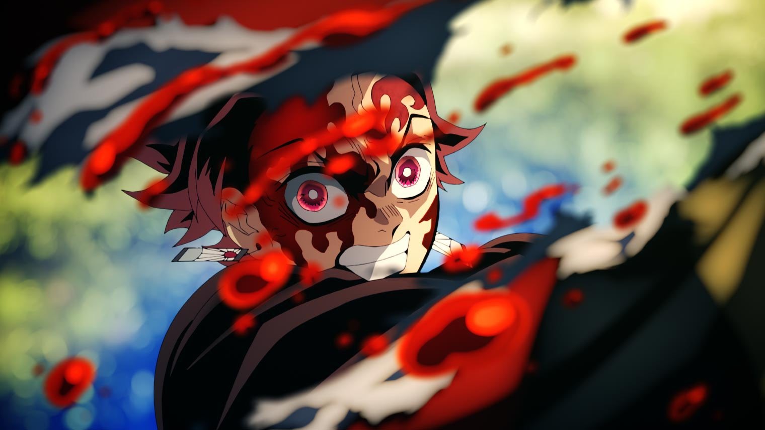 Capture de l’anime Demon Slayer&nbsp;: Tanjiro, le front marqué, en plein combat