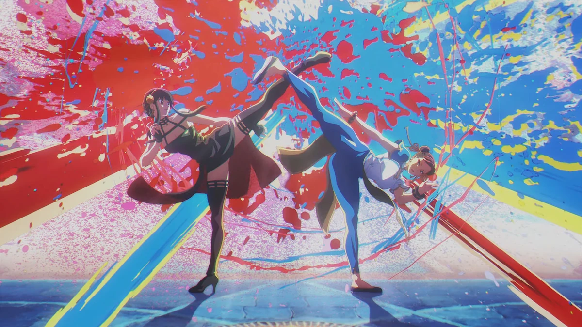 Yor Forger et Chun-Li s’affrontent jambe levée dans l’animation de la collaboration avec Street Fighter 6
