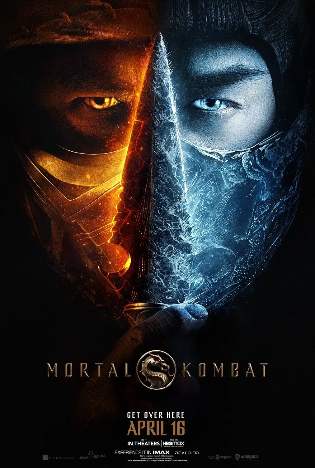 Affiche de Mortal Kombat (2021)&nbsp;: Scorpion et Sub-Zero séparés par un kunaï, sortie le 16 avril