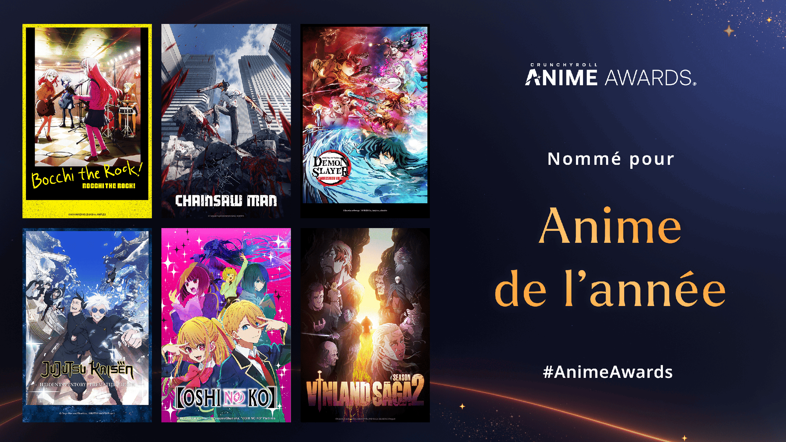 Nommés à l’anime de l’année&nbsp;: Bocchi the Rock!, Chainsaw Man, Demon Slayer, Jujutsu Kaisen, Oshi no Ko et Vinland Saga