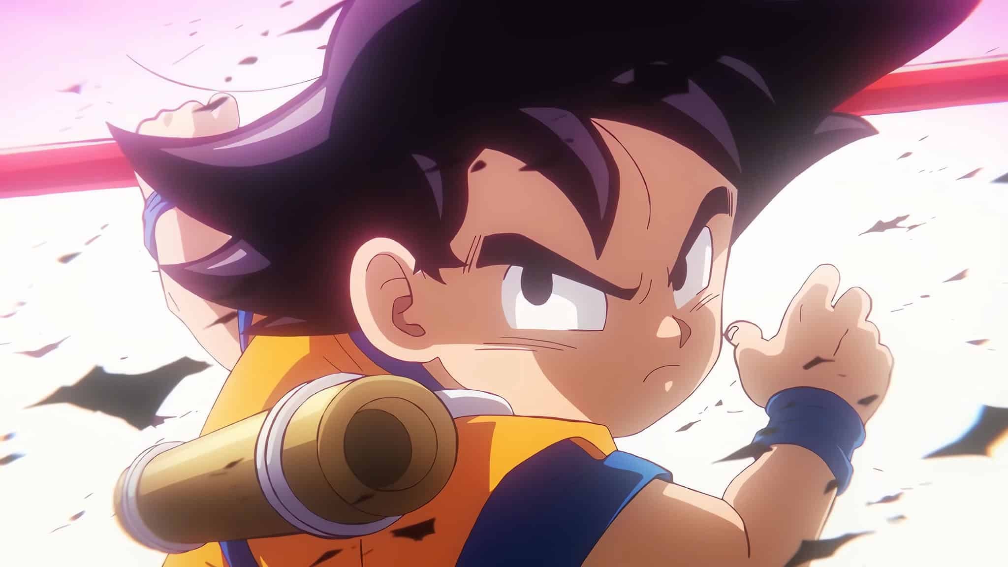 Capture du trailer de Dragon Ball Daima&nbsp;: Goku enfant, son bâton sur l’épaule