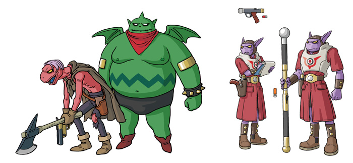 Designs de nouveaux personnages de Dragon Ball Daima&nbsp;: démons armés et un ogre vert ailé