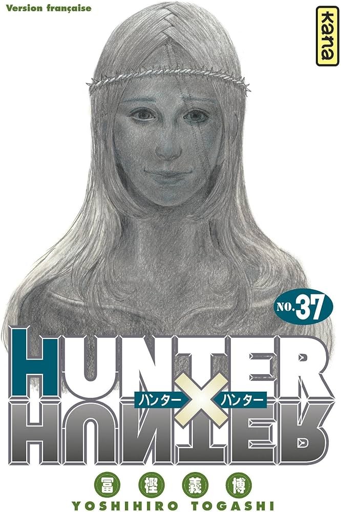 Couverture du tome 37 de Hunter x Hunter chez Kana : portrait au crayon d’une femme couronnée d’épines