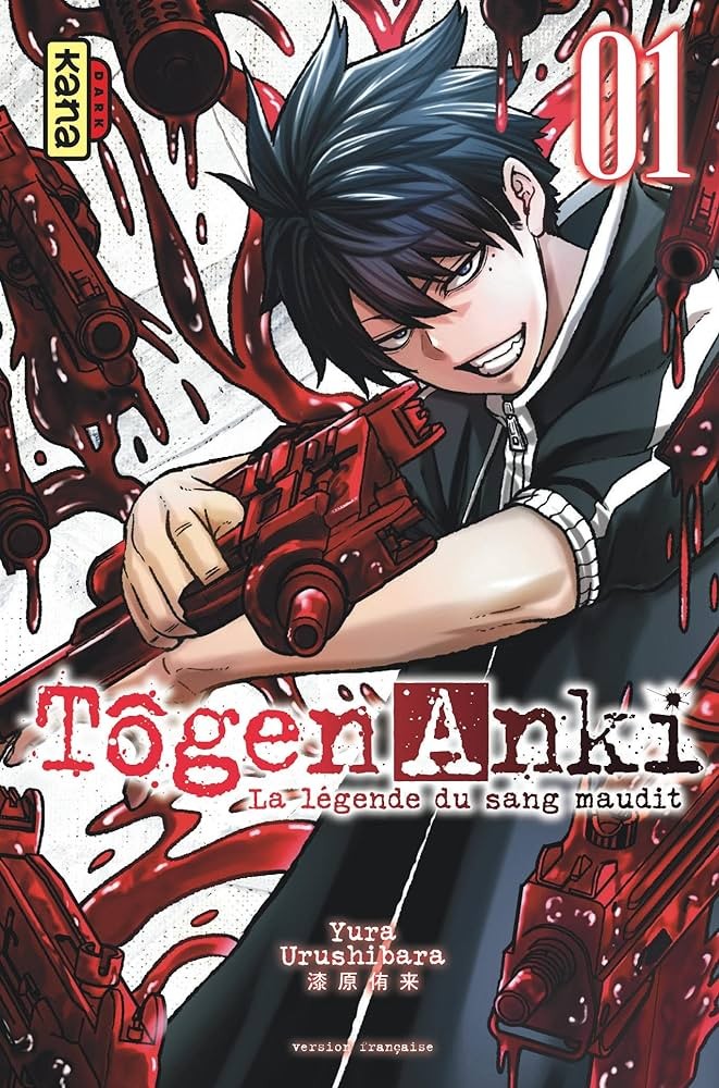 Couverture du tome 1 de Tôgen Anki – La légende du sang maudit chez Kana&nbsp;: Shiki armé d’un fusil ensanglanté