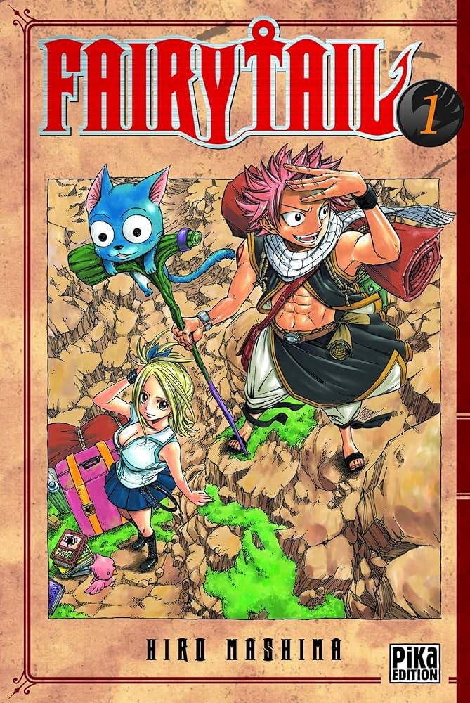 Couverture du tome 1 de Fairy Tail chez Pika&nbsp;: Natsu, Lucy et Happy