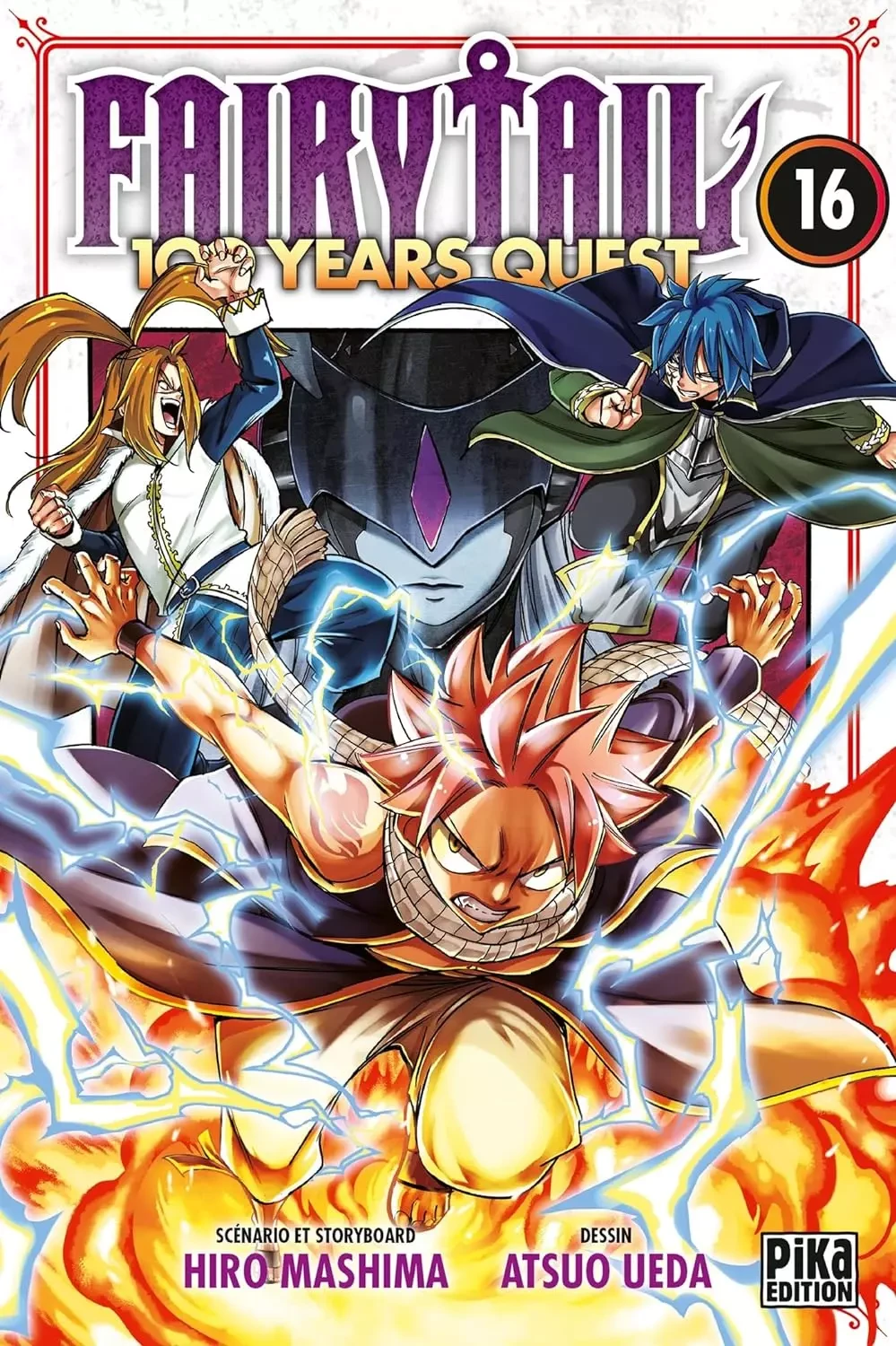 Couverture du tome 16 de Fairy Tail: 100 Years Quest chez Pika&nbsp;: Natsu entouré de flammes et d’éclairs