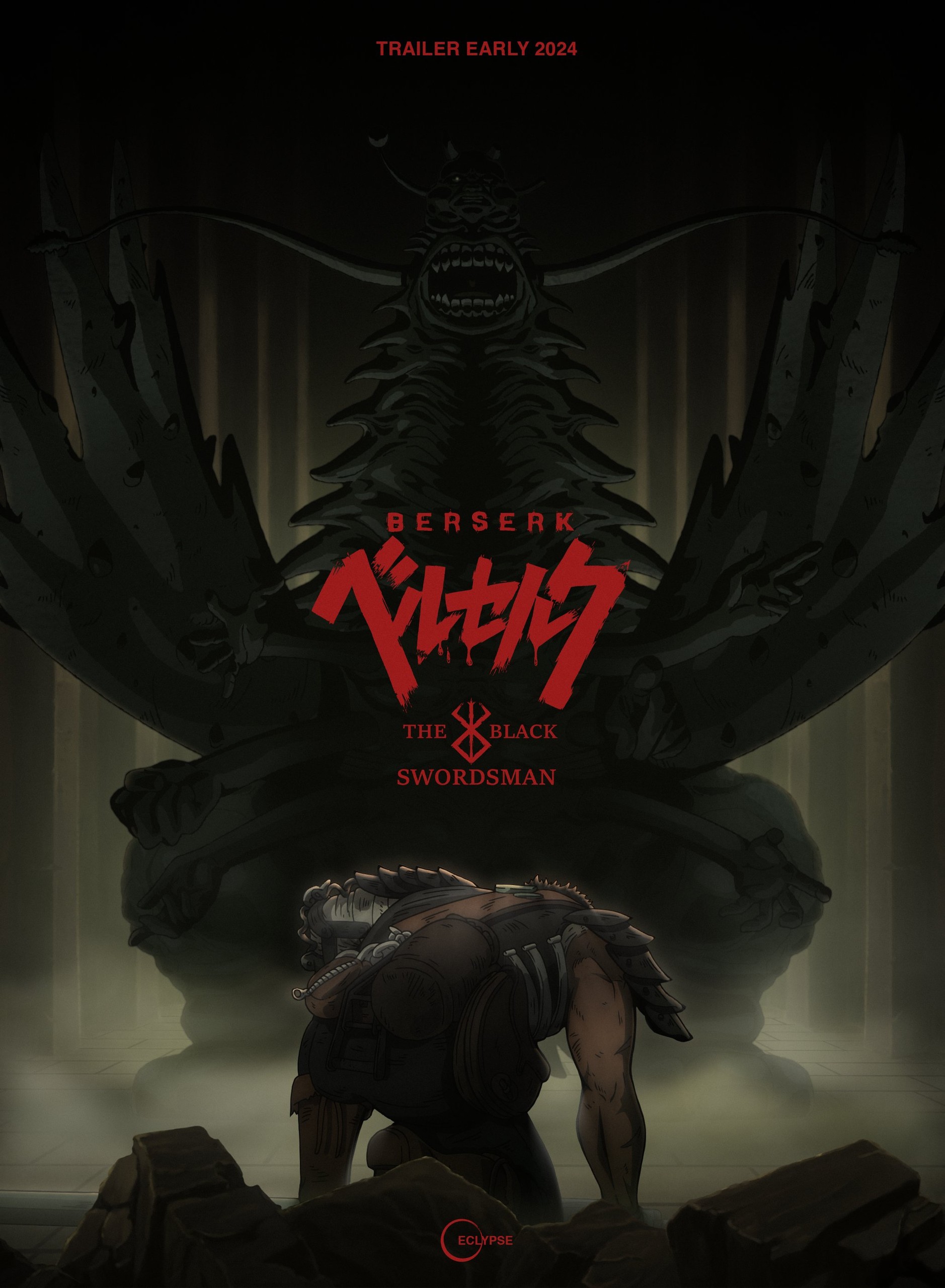 Affiche de BERSERK: The Black Swordsman annonçant un trailer début 2024&nbsp;: Guts face à un démon géant